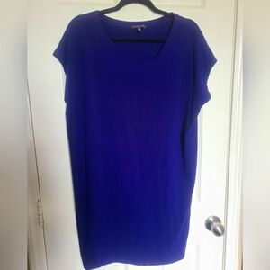 EILEEN FISHER Small  Asymmetric Neckline Cap Sleeve‎ Shirt Dress Modest Coastal